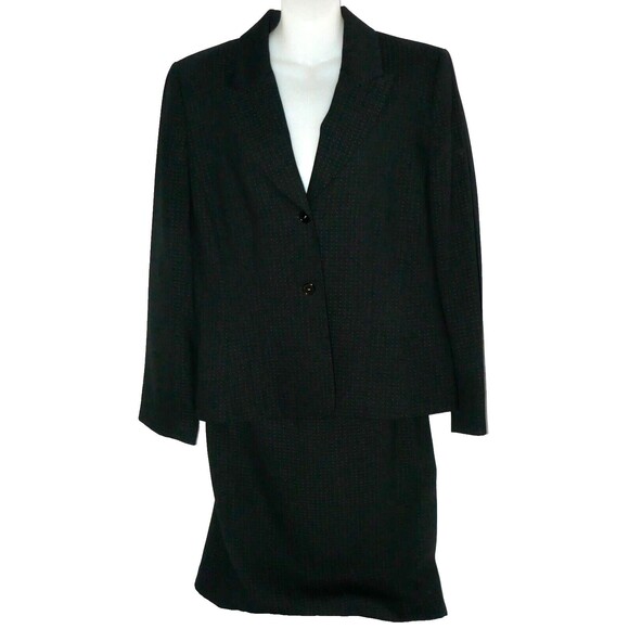 Tahari 2-Piece Black with Micro Dots Jacket Sport Coat Pencil Skirt Suit Size 14 - Picture 1 of 10